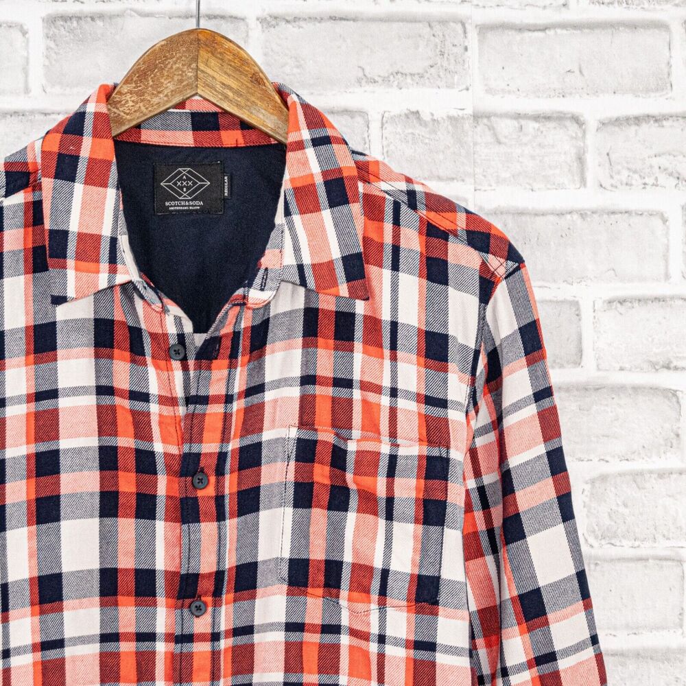 Scotch & Soda Men's Button up Flannel Shirt in Multi color Plaid Size Large